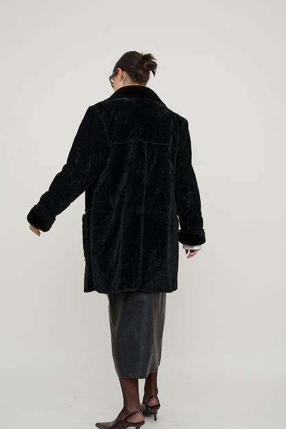 Plush velvet cocoon coat