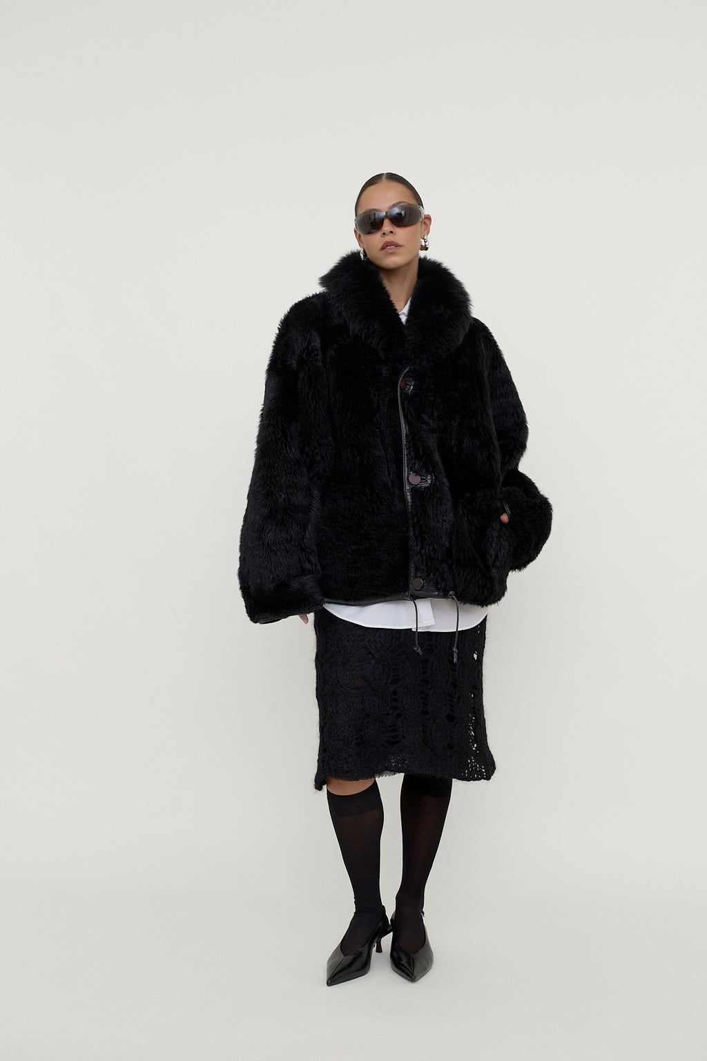 Mohair blend open knit midi skirt