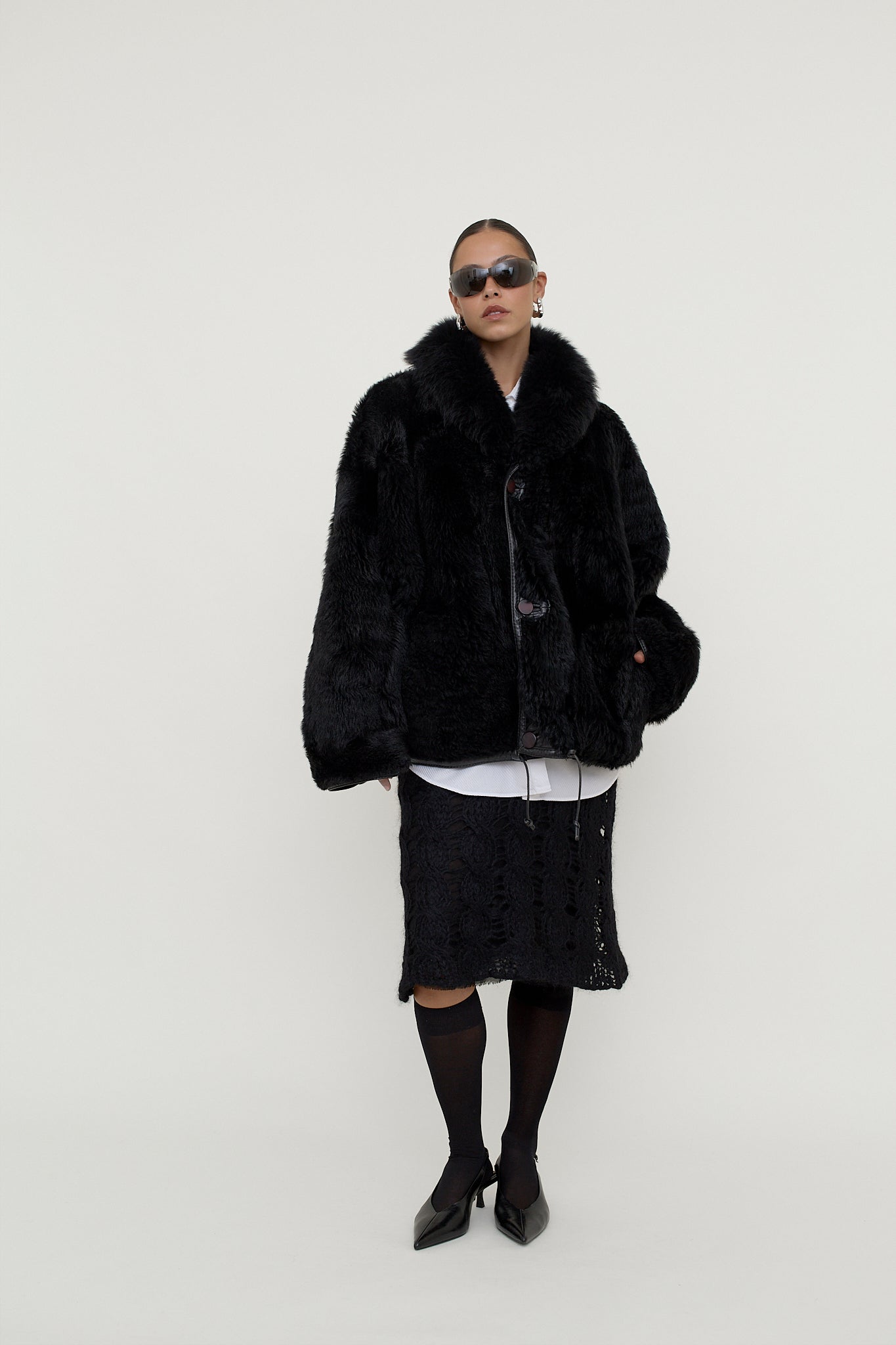 Mohair blend open knit midi skirt