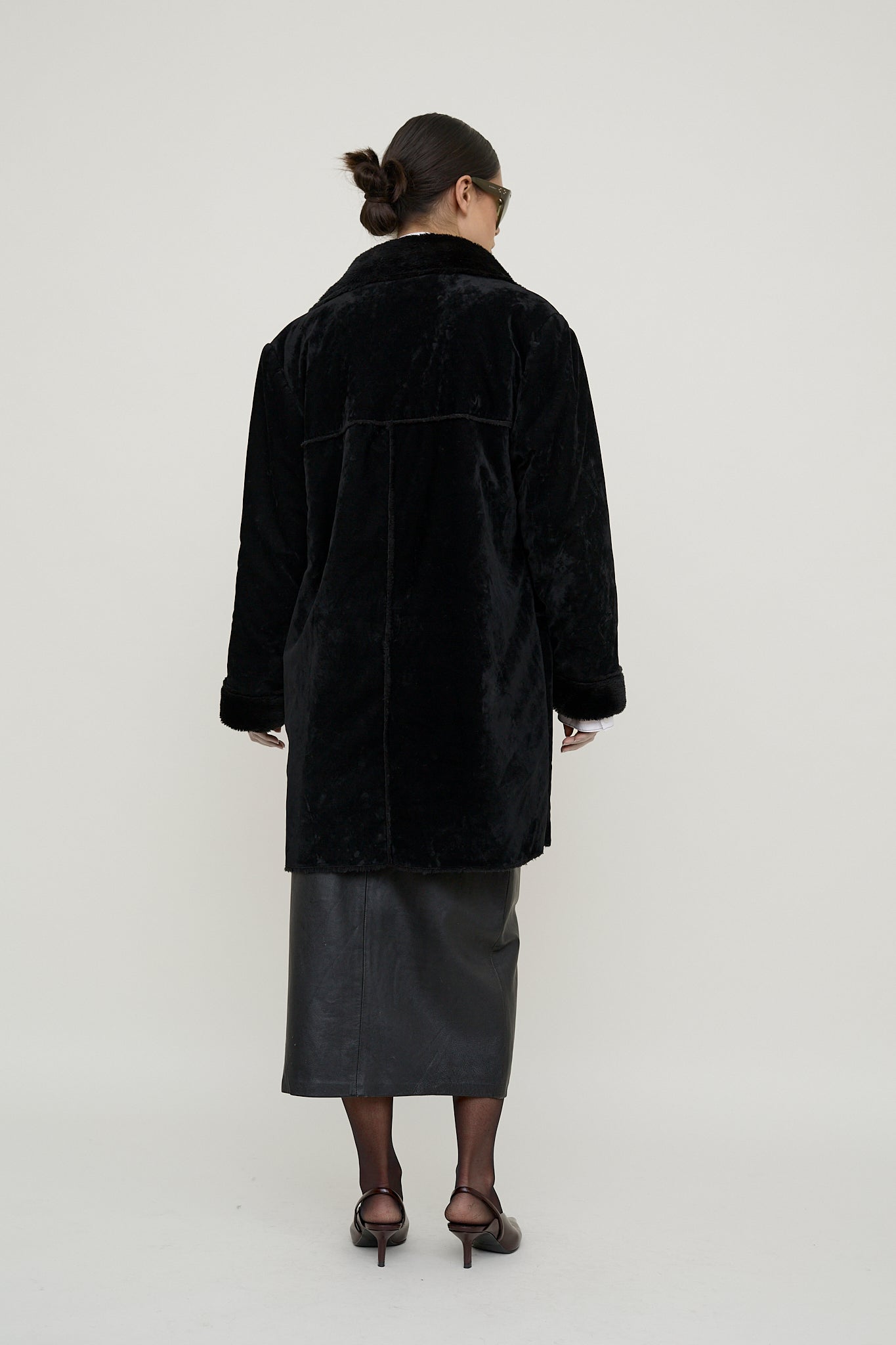 Plush velvet cocoon coat