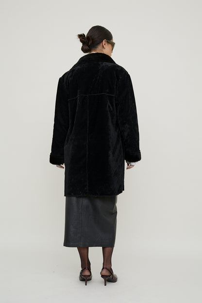 Plush velvet cocoon coat