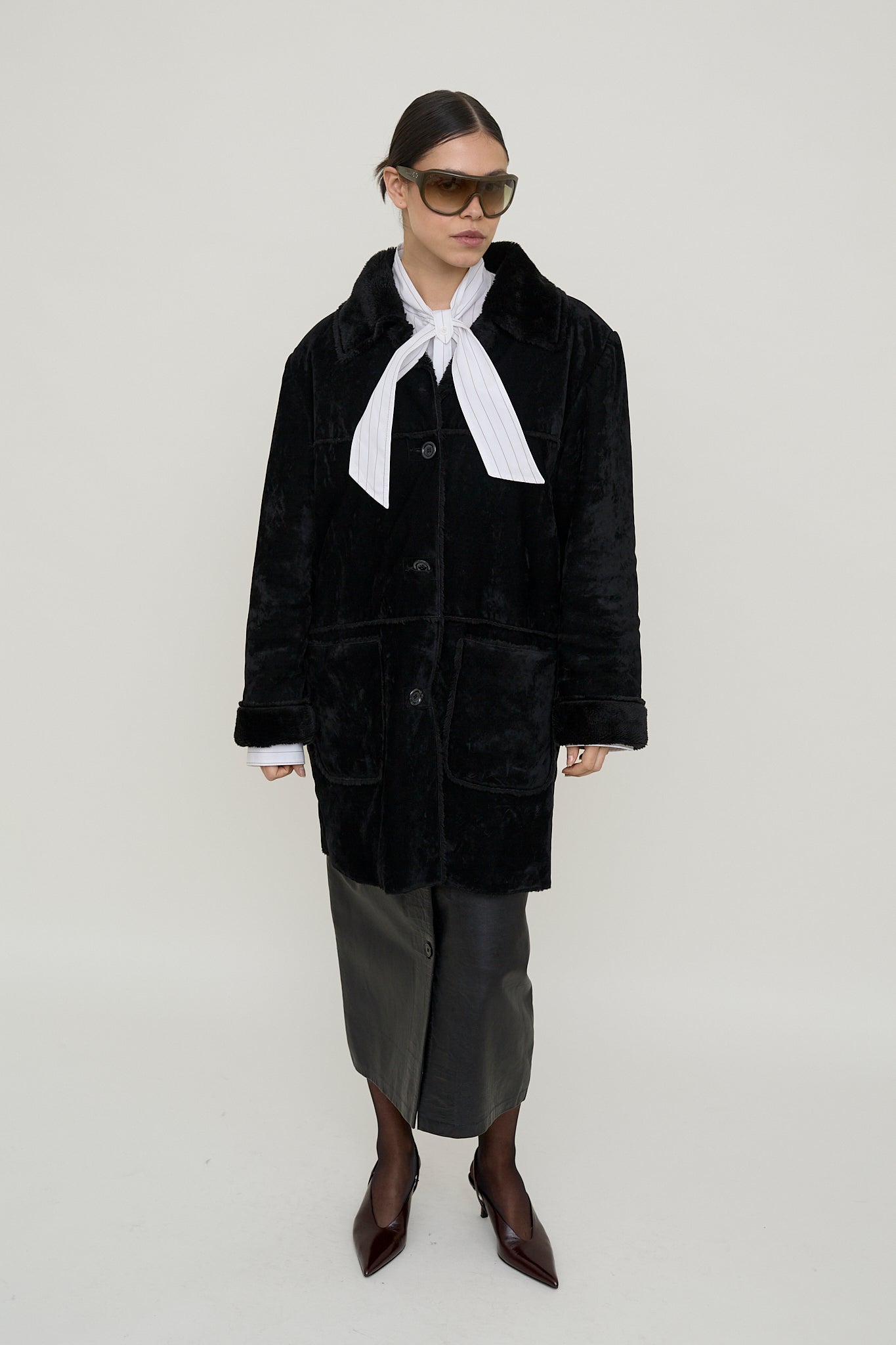 Plush velvet cocoon coat