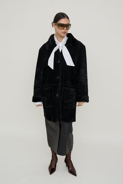 Plush velvet cocoon coat