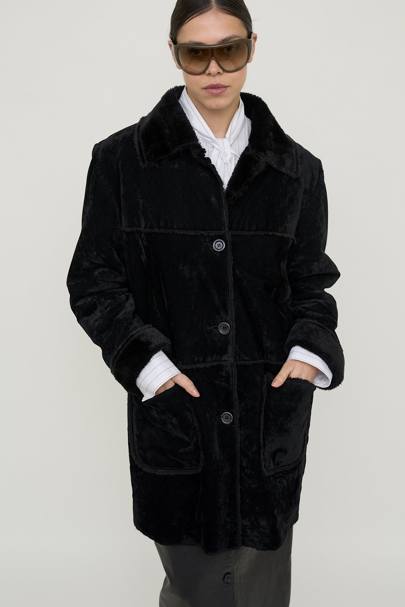 Plush velvet cocoon coat