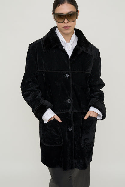 Plush velvet cocoon coat