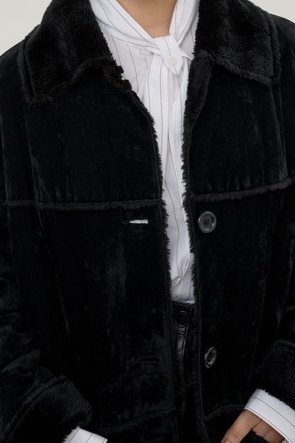 Plush velvet cocoon coat