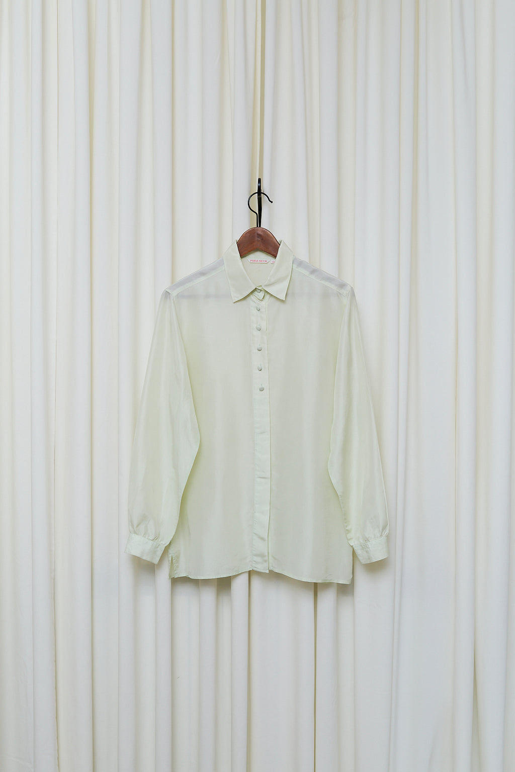 Mint hue silk button-up blouse