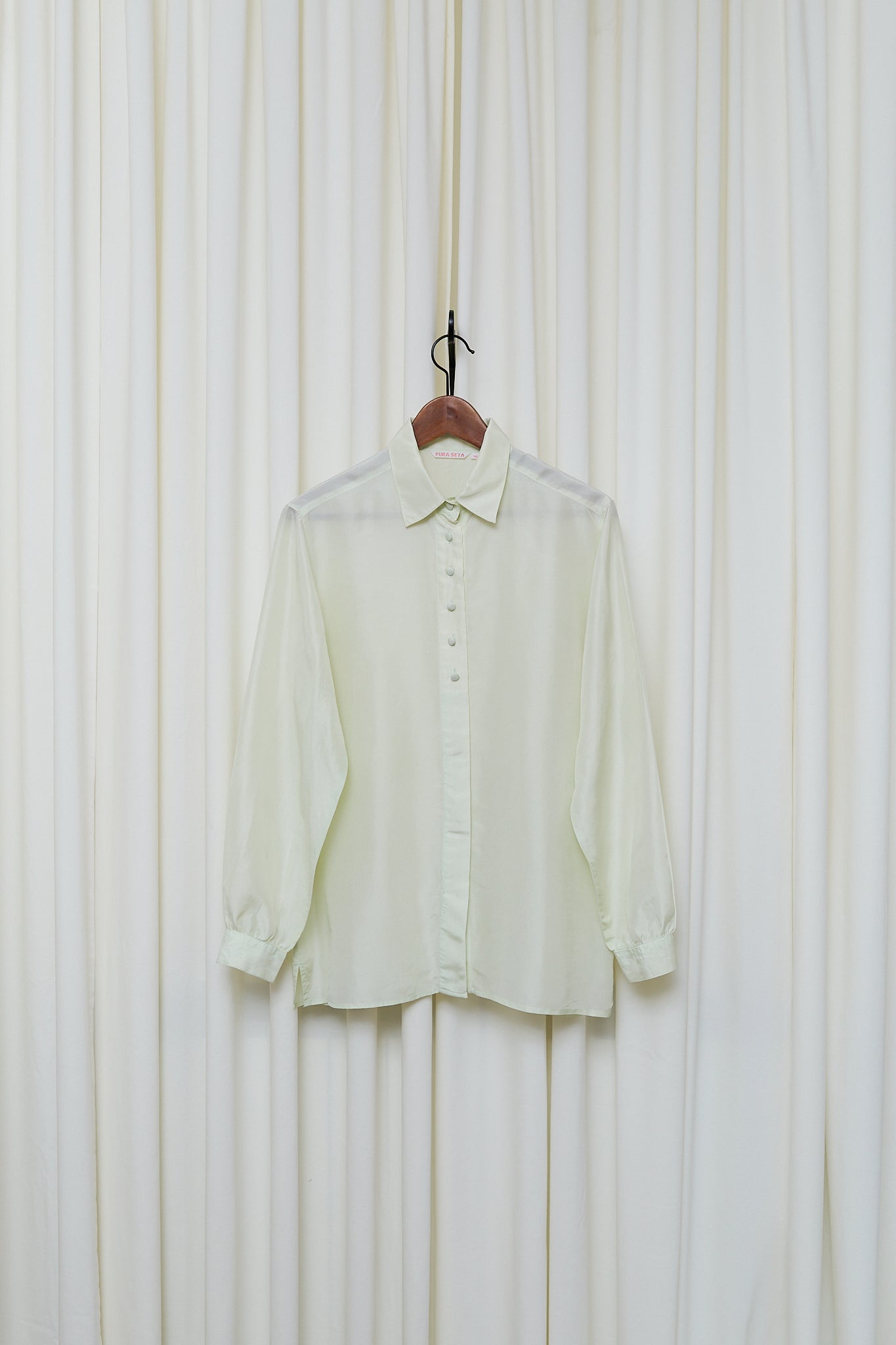 Mint hue silk button-up blouse