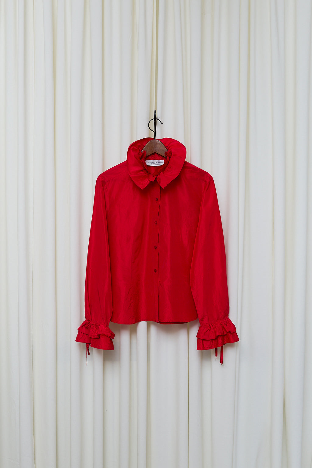 Red silk statement blouse