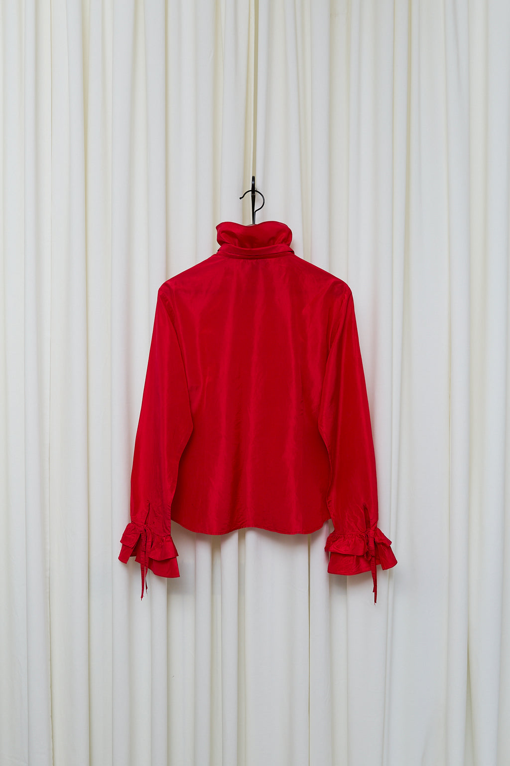 Red silk statement blouse