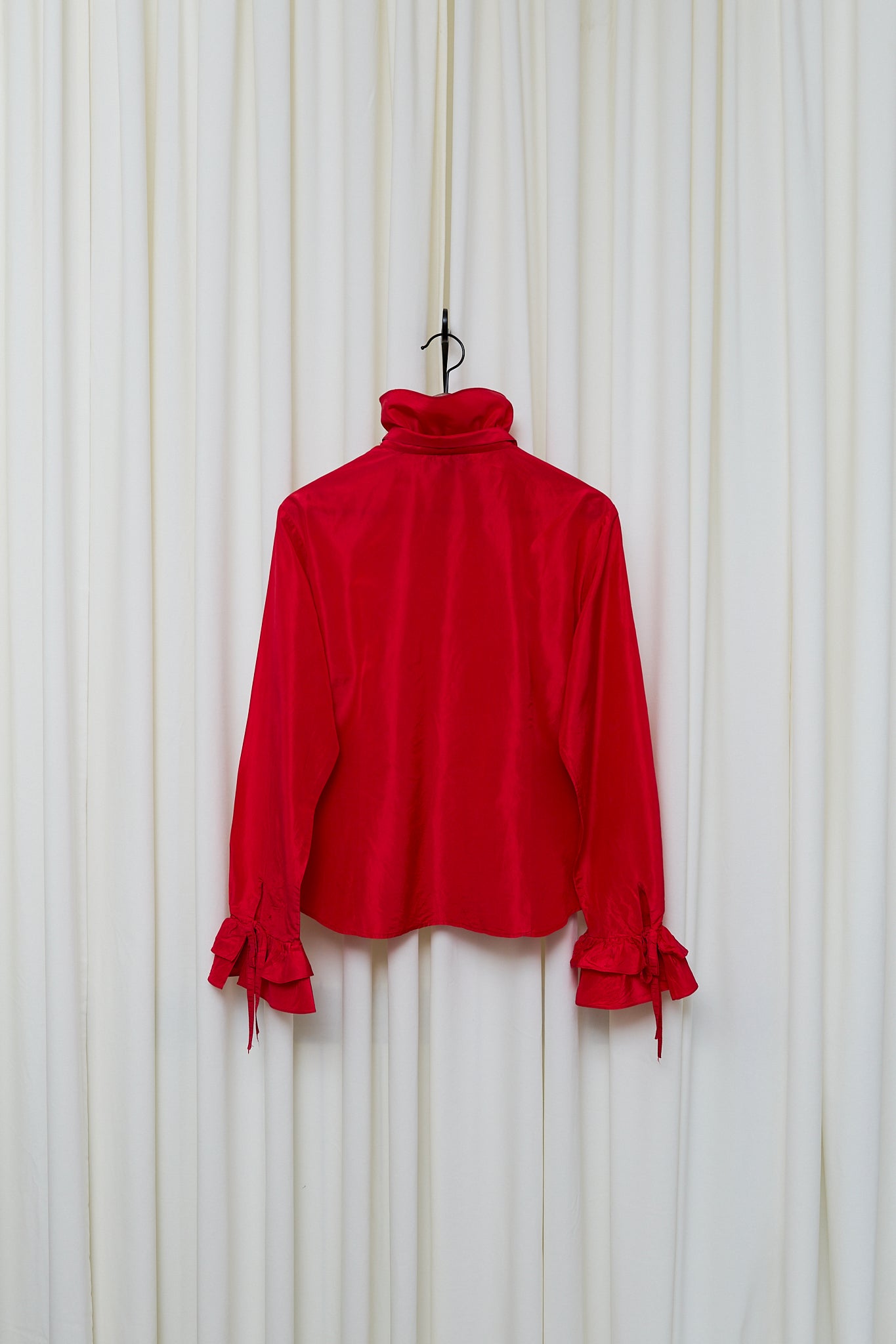 Red silk statement blouse