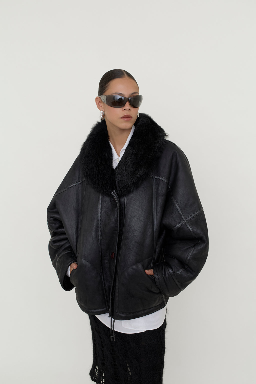 Reversible leather bomber jacket