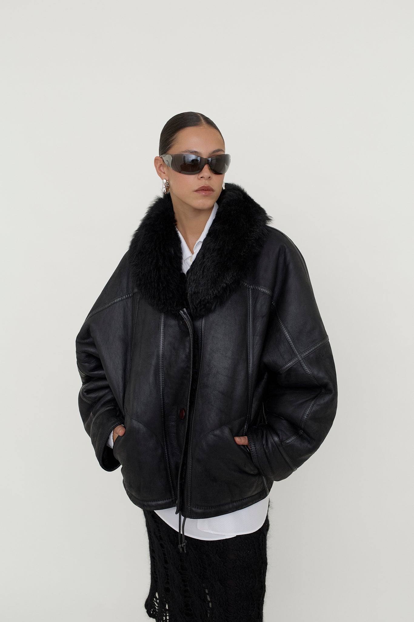 Reversible leather bomber jacket