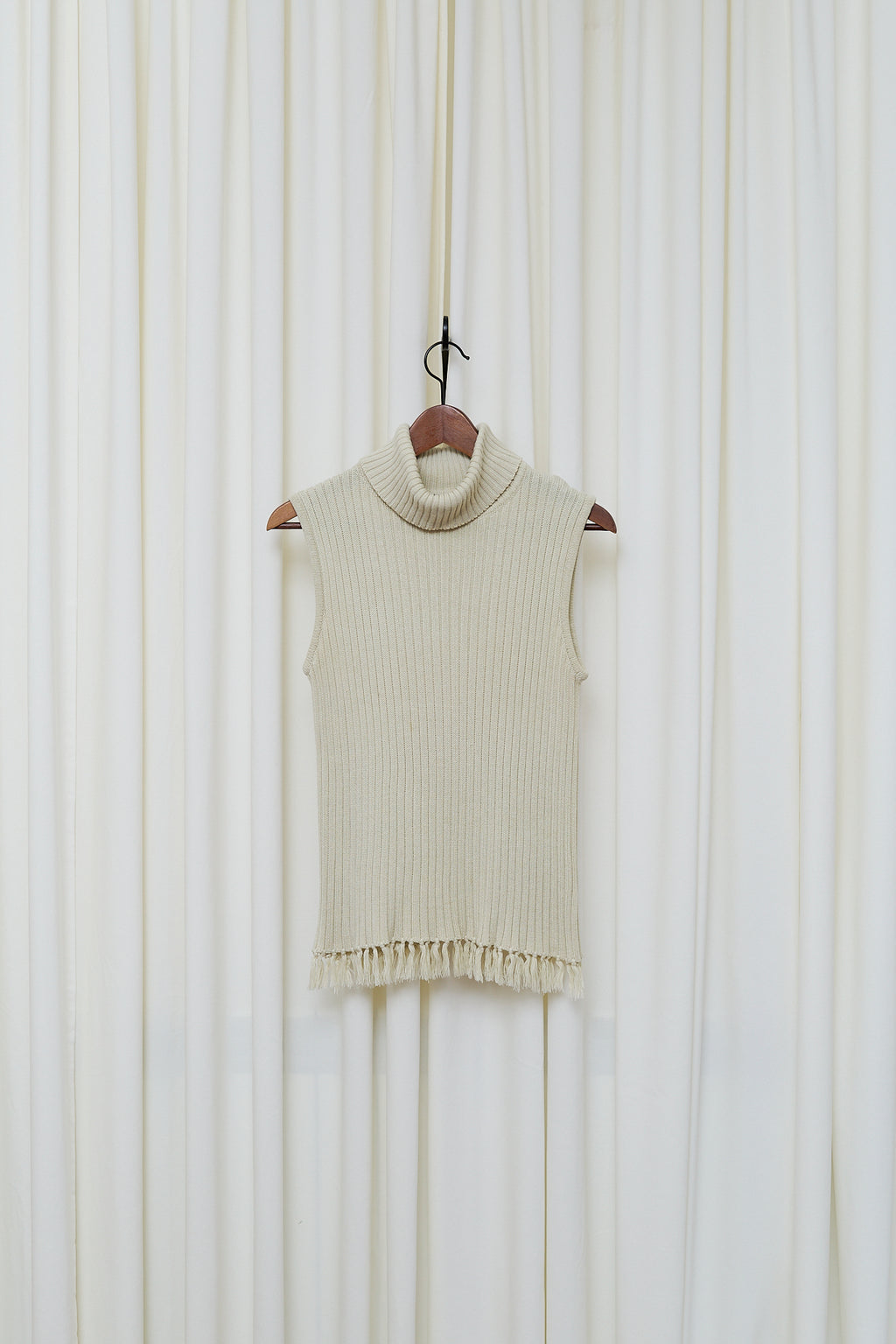Cream ribbed turtleneck knit top