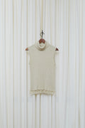 Cream ribbed turtleneck knit top