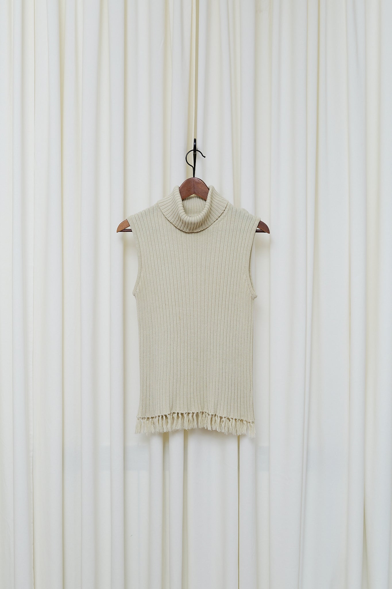 Cream ribbed turtleneck knit top
