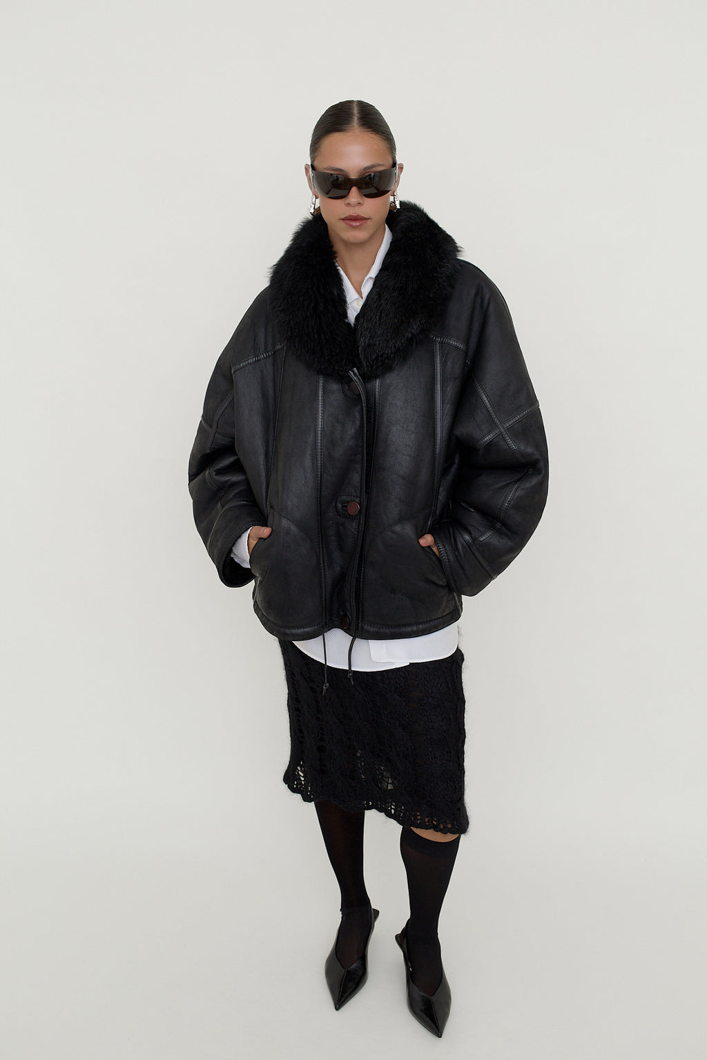 Reversible leather bomber jacket