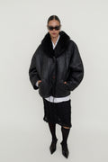 Reversible leather bomber jacket