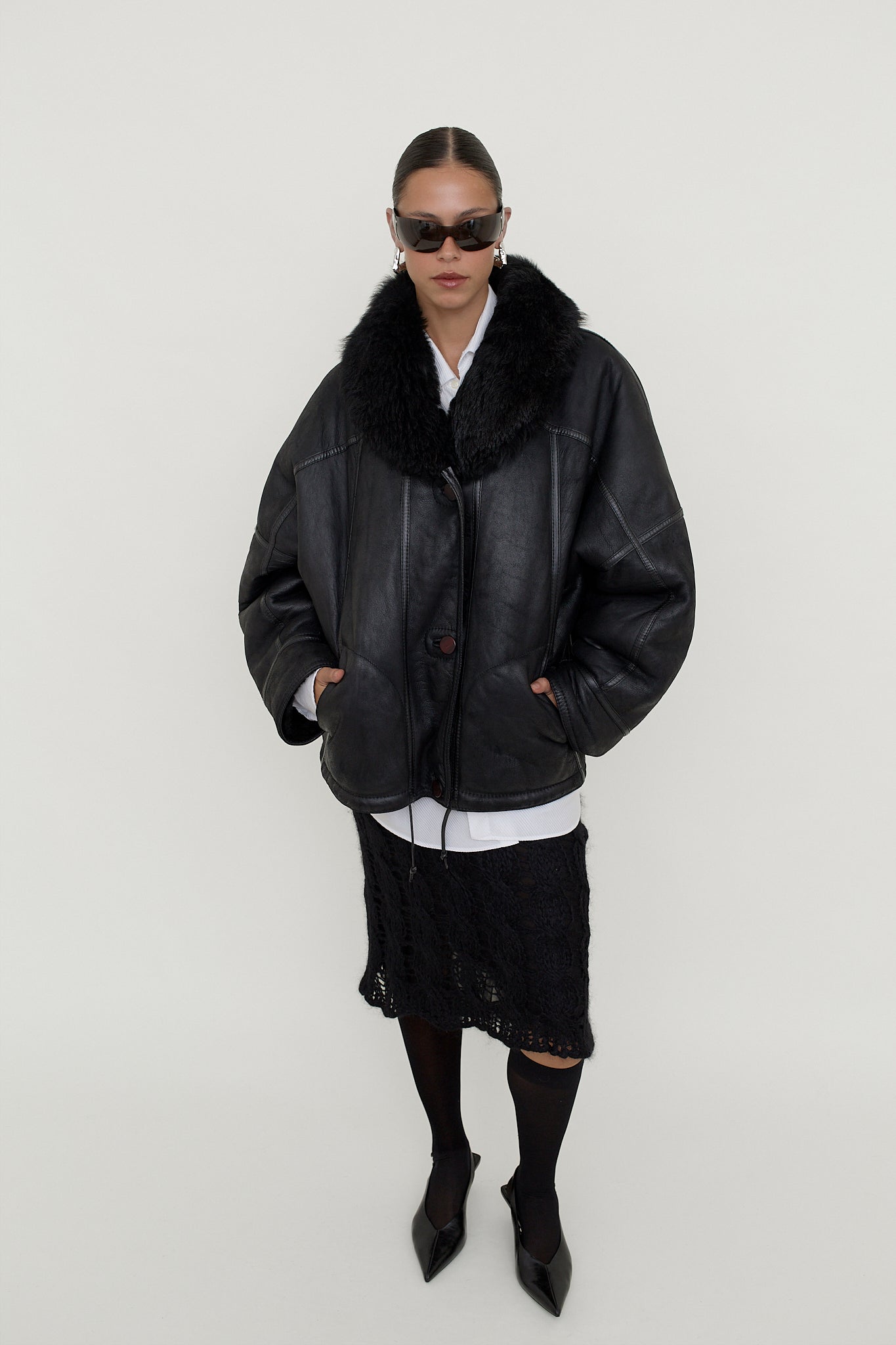 Reversible leather bomber jacket