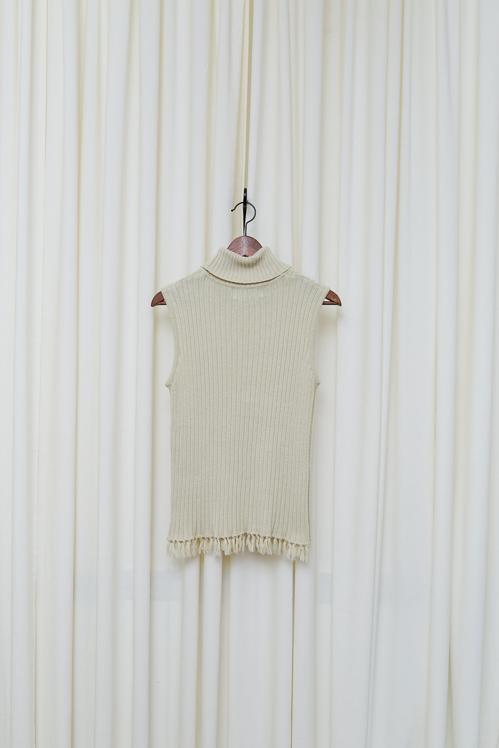 Cream ribbed turtleneck knit top