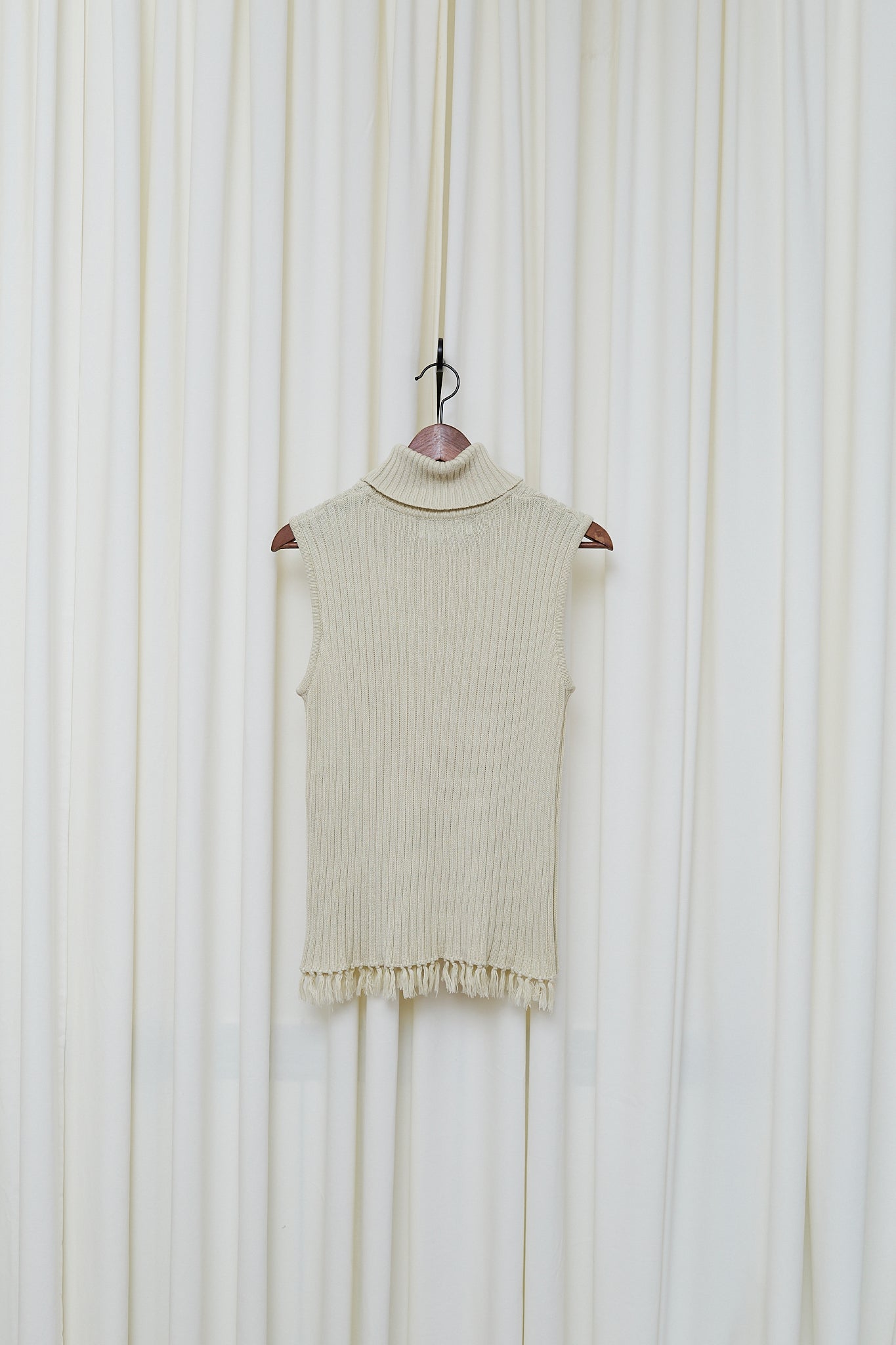 Cream ribbed turtleneck knit top