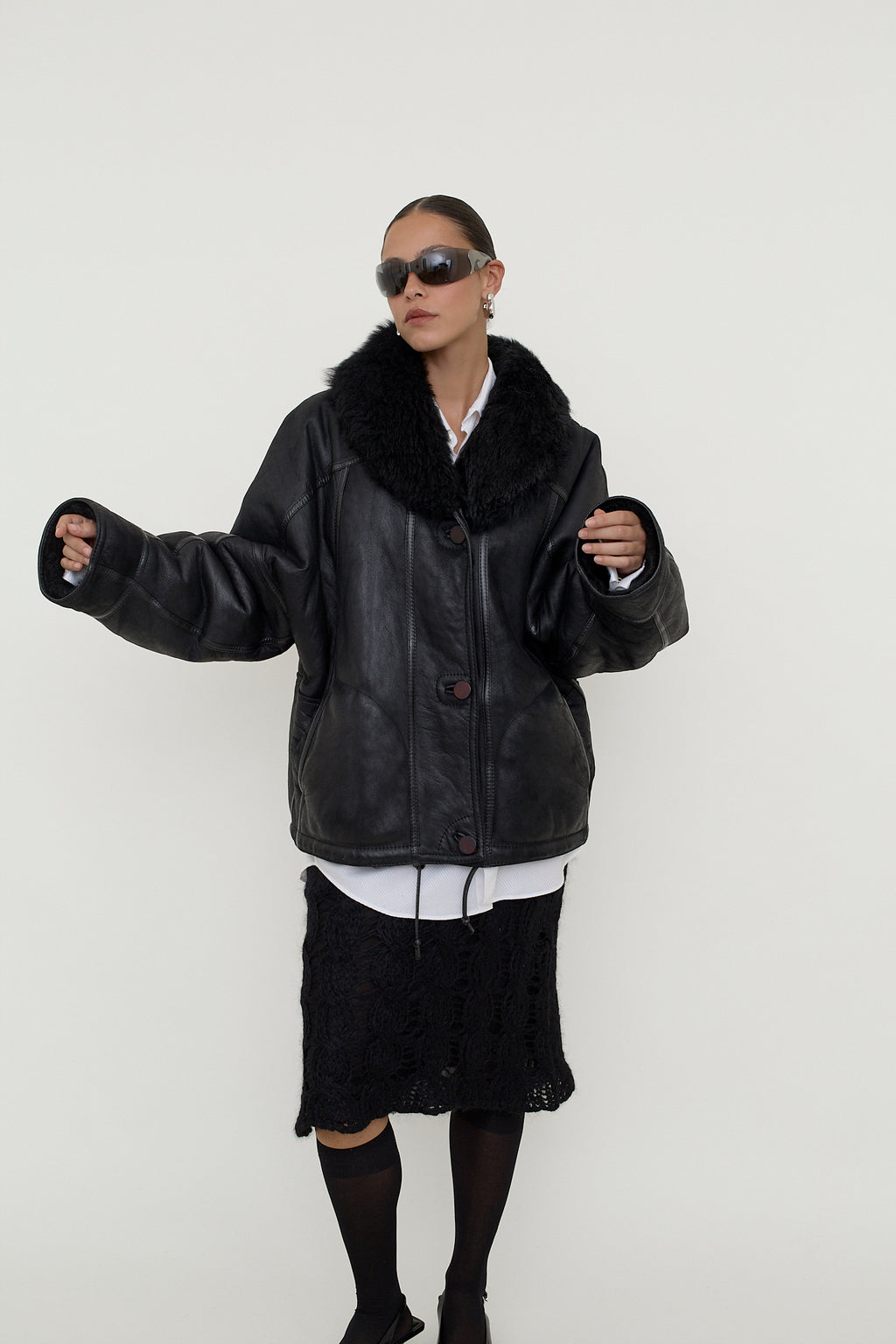 Reversible leather bomber jacket