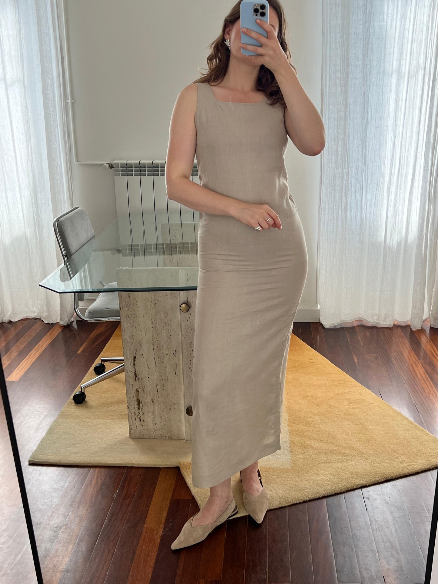 Straight linen maxi dress
