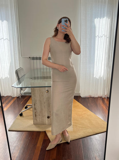 Straight linen maxi dress