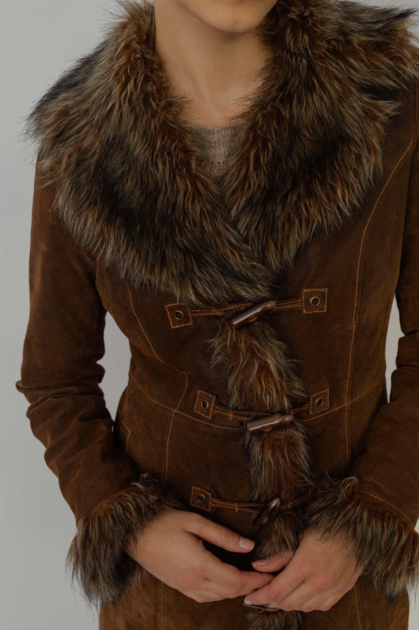 Suede fitted coat