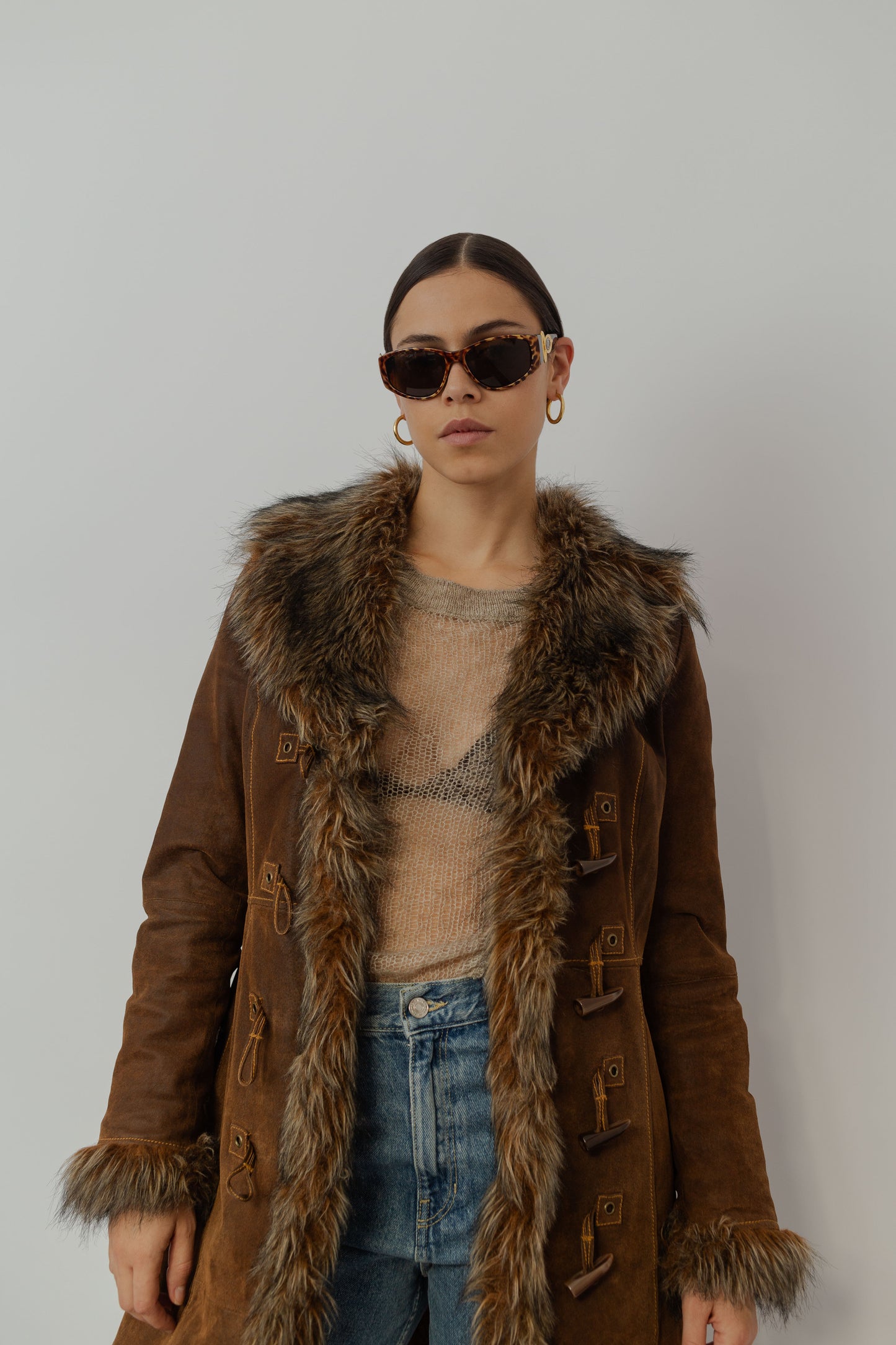 Suede fitted coat