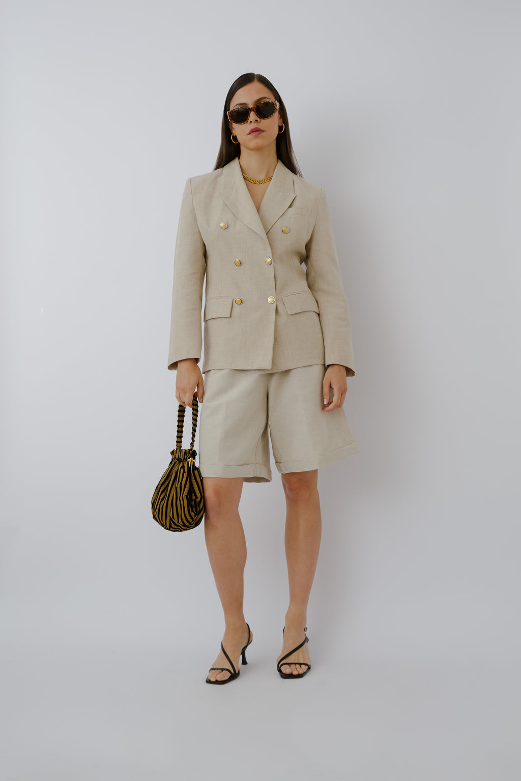 Linen double-breasted blazer
