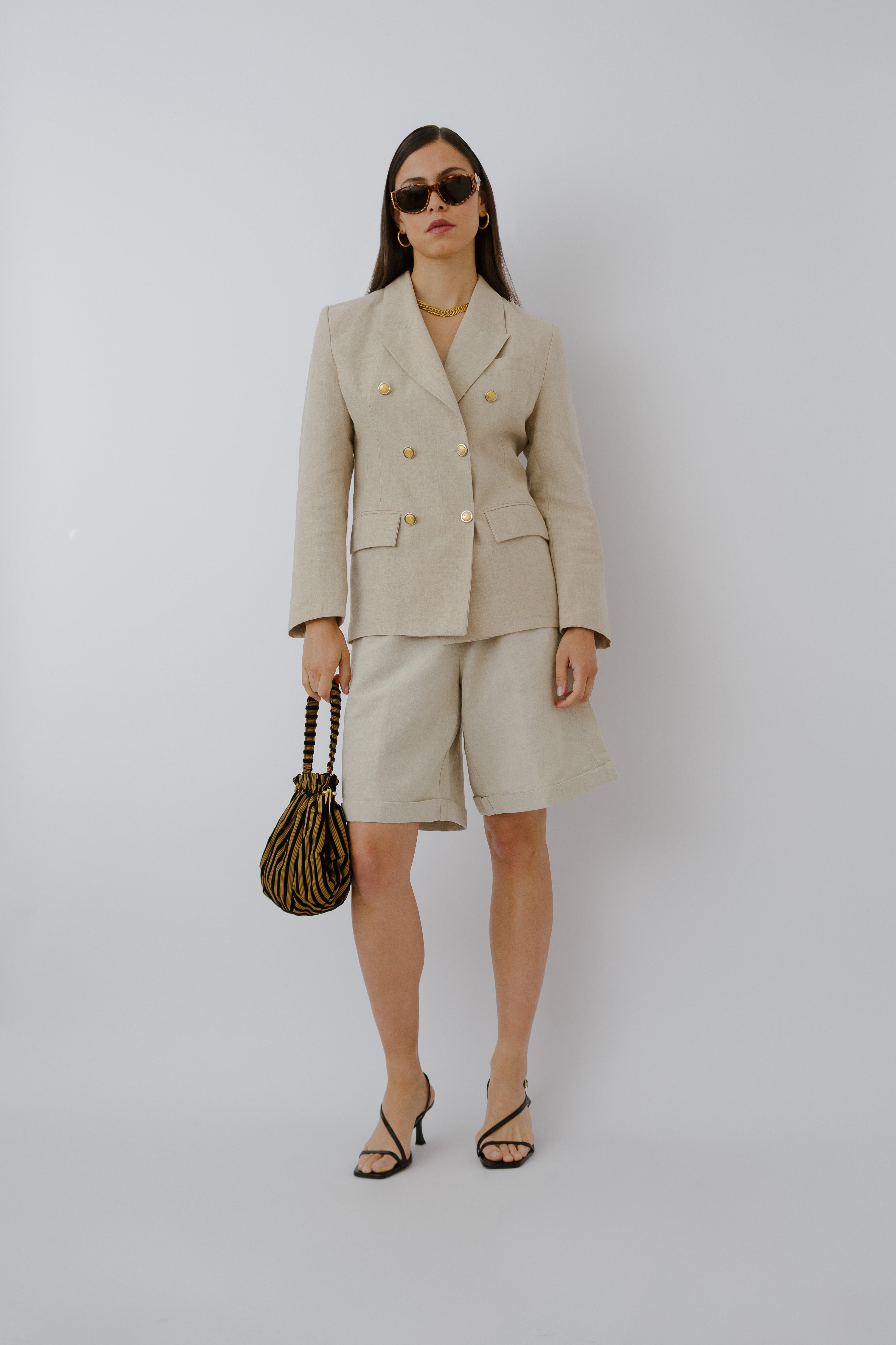 Linen double-breasted blazer