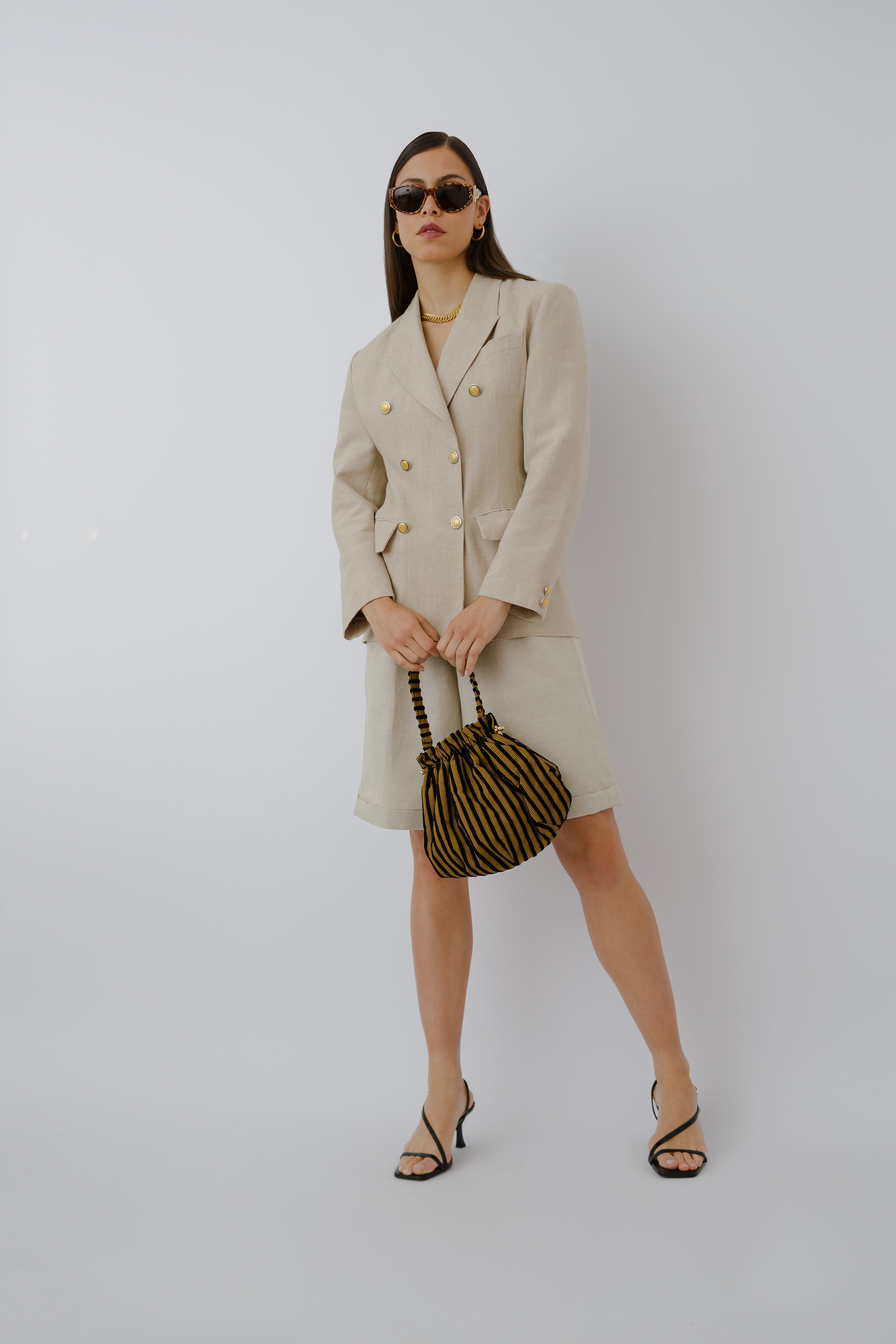 Linen double-breasted blazer