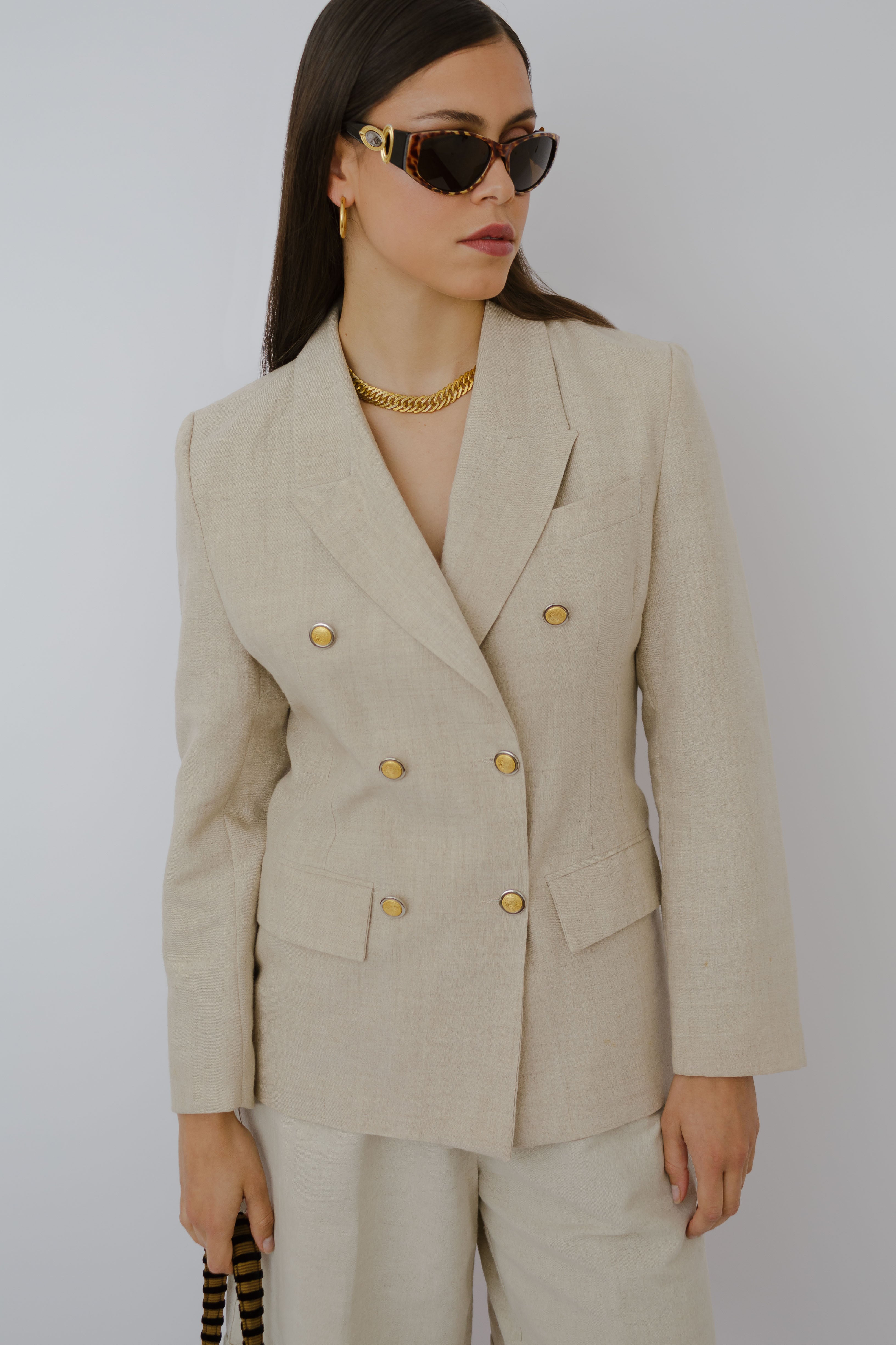 Linen double-breasted blazer