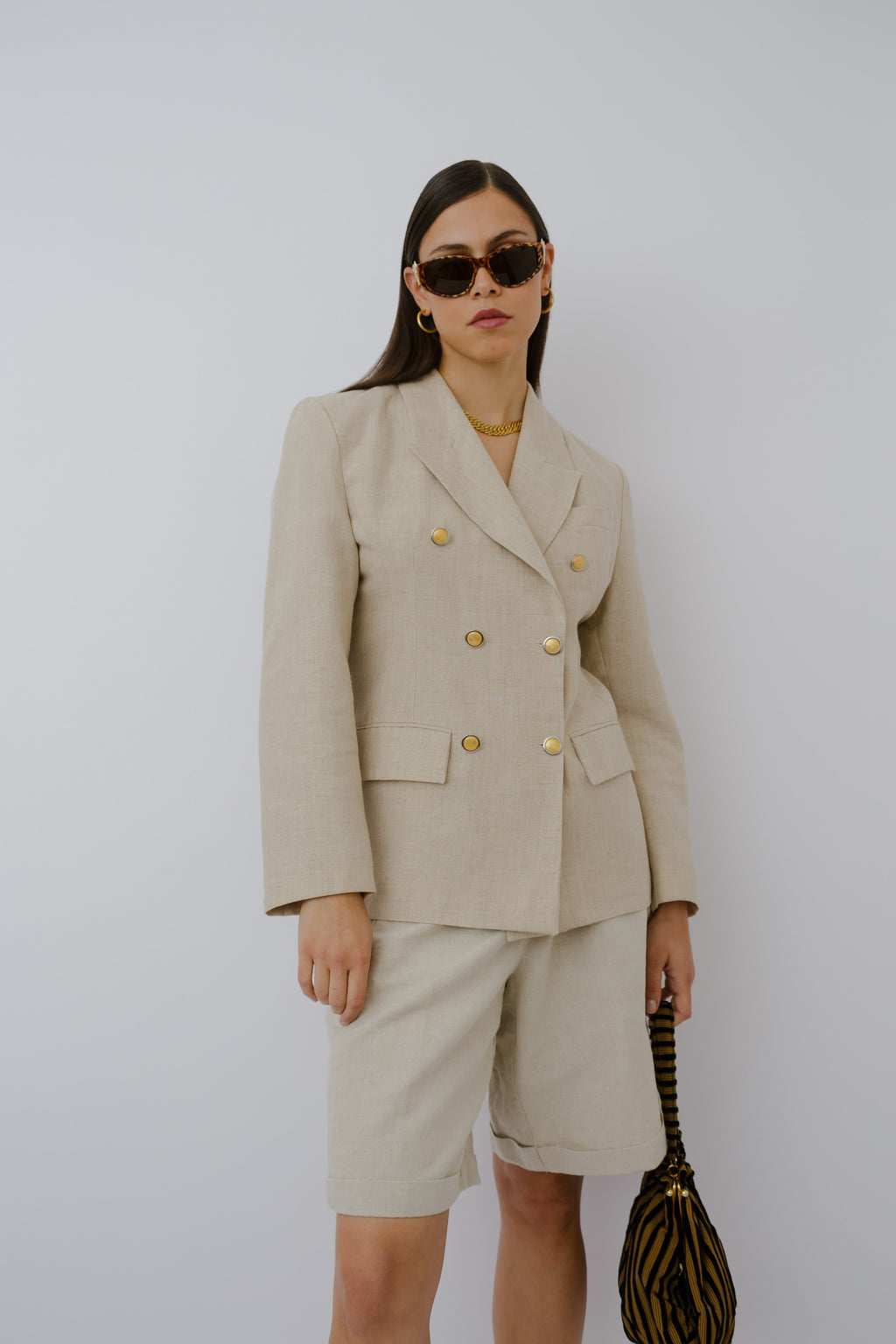 Linen double-breasted blazer