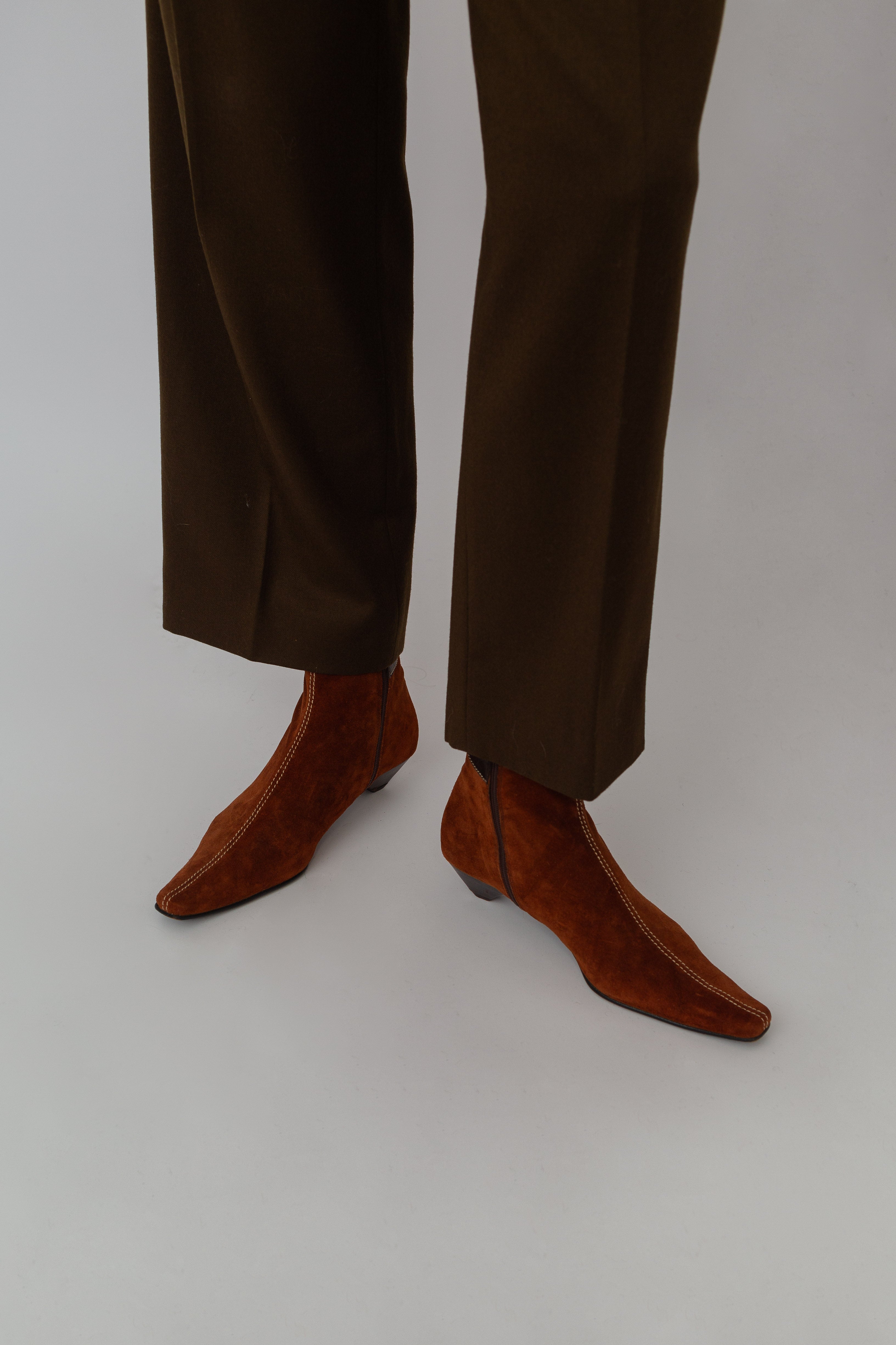 Suede ankle boots with sculpted heel