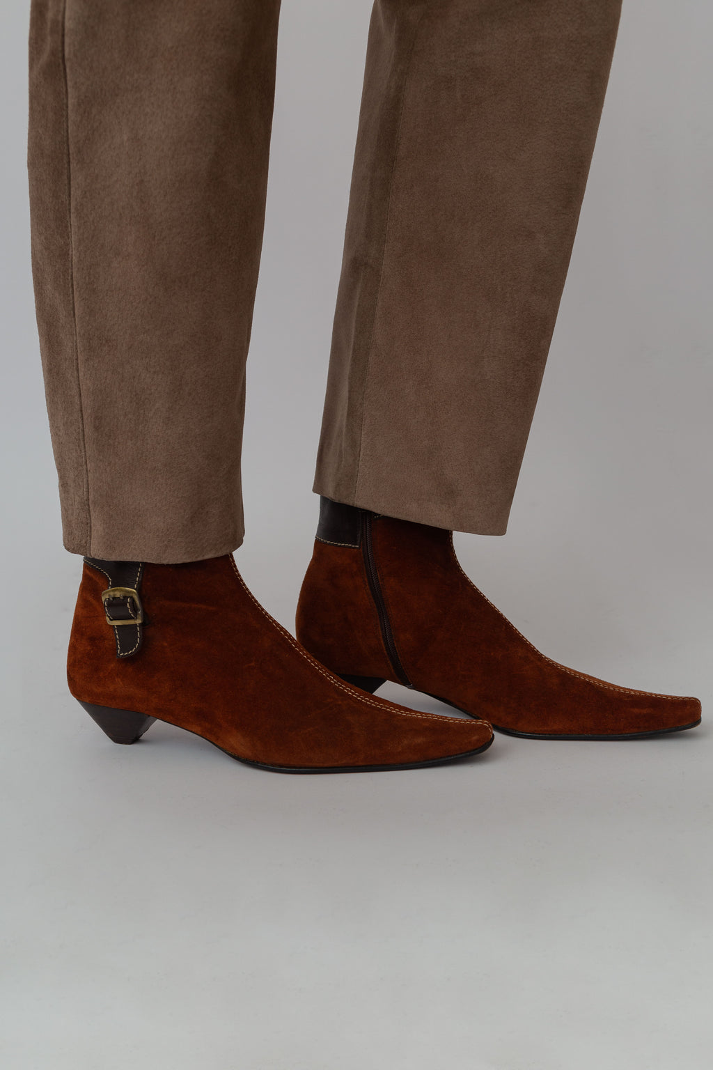 Suede ankle boots with sculpted heel