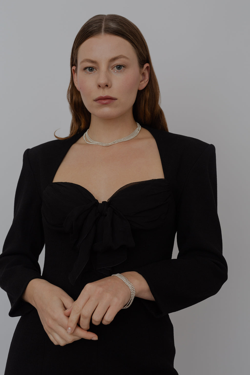 Silver beaded chain necklace & bracelet set