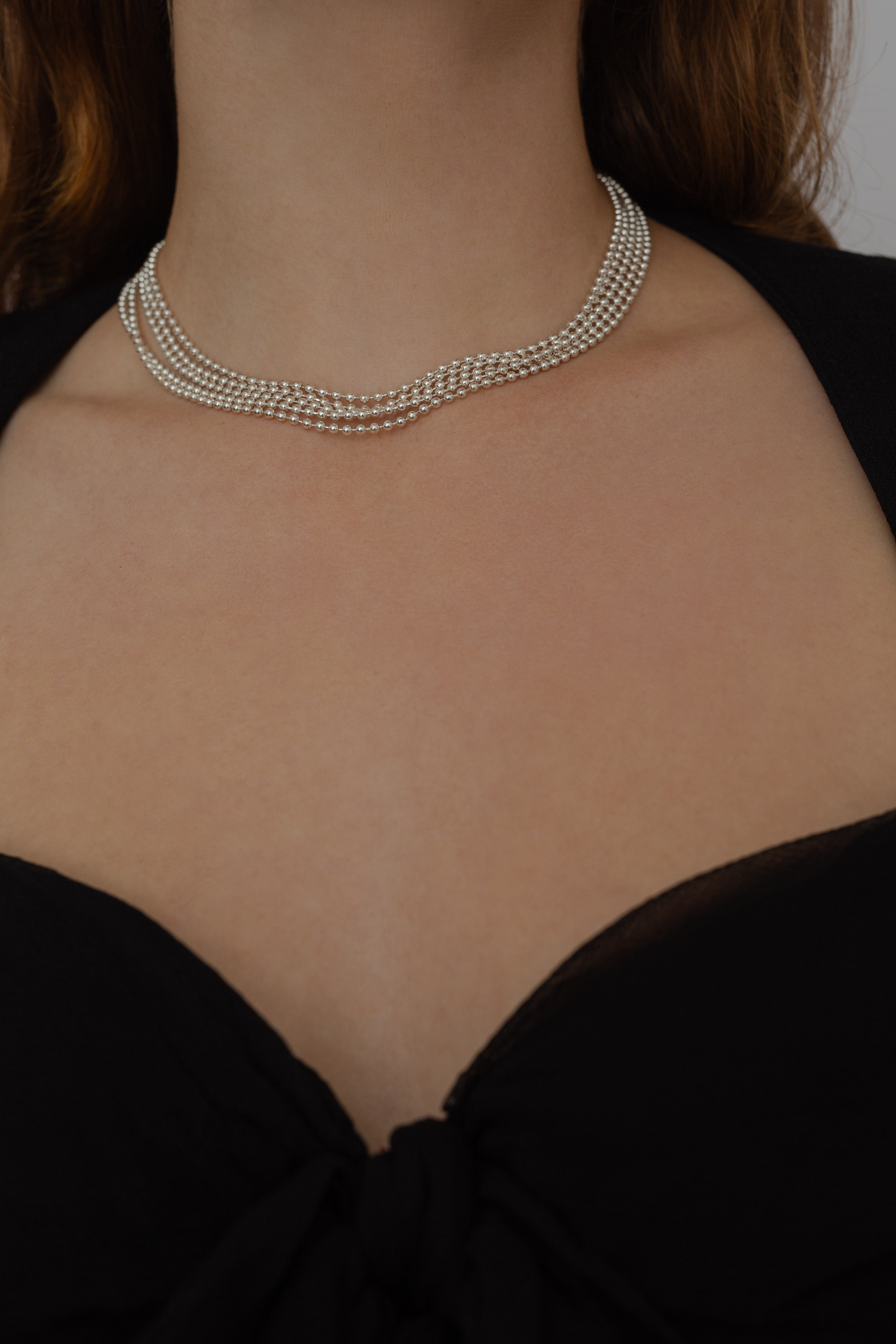 Silver beaded chain necklace & bracelet set