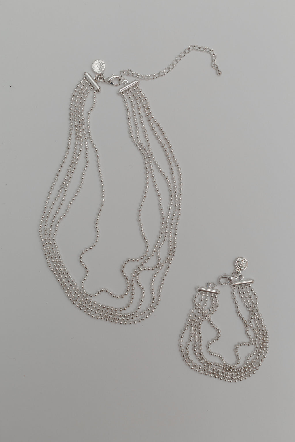 Silver beaded chain necklace & bracelet set