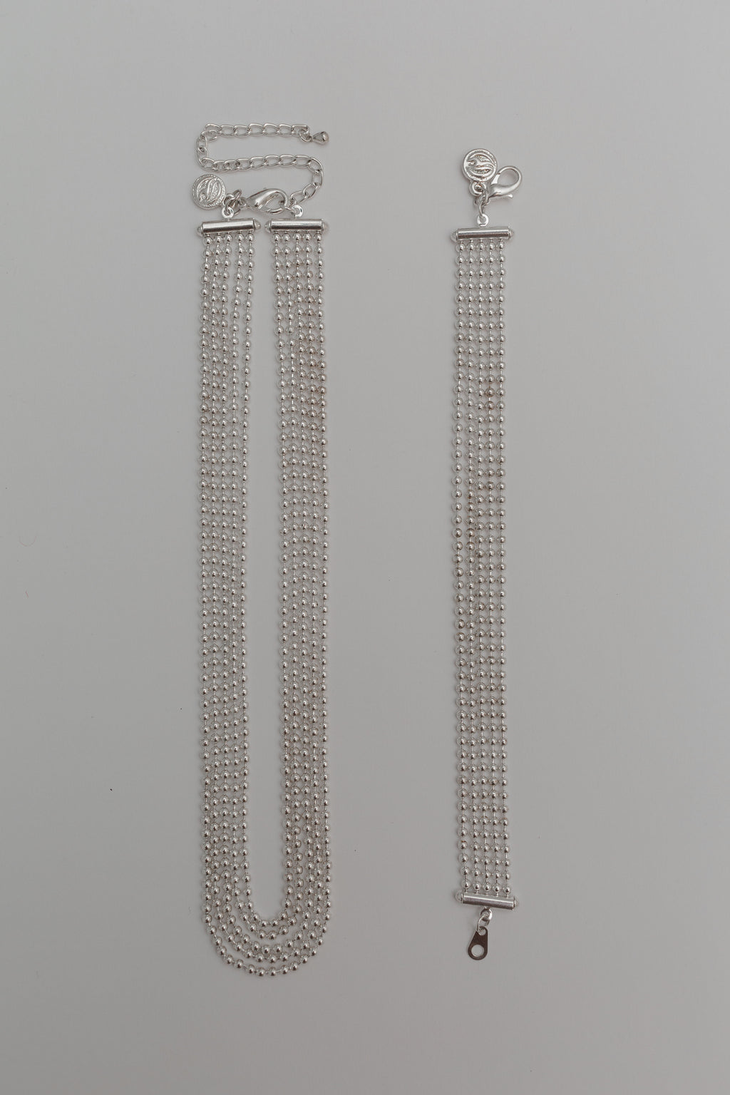 Silver beaded chain necklace & bracelet set