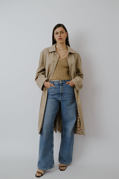 Wide shoulder trench coat