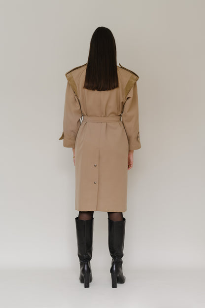Vintage trench coat with wide shoulders