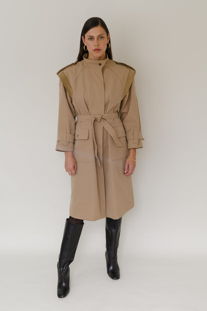 Vintage trench coat with wide shoulders
