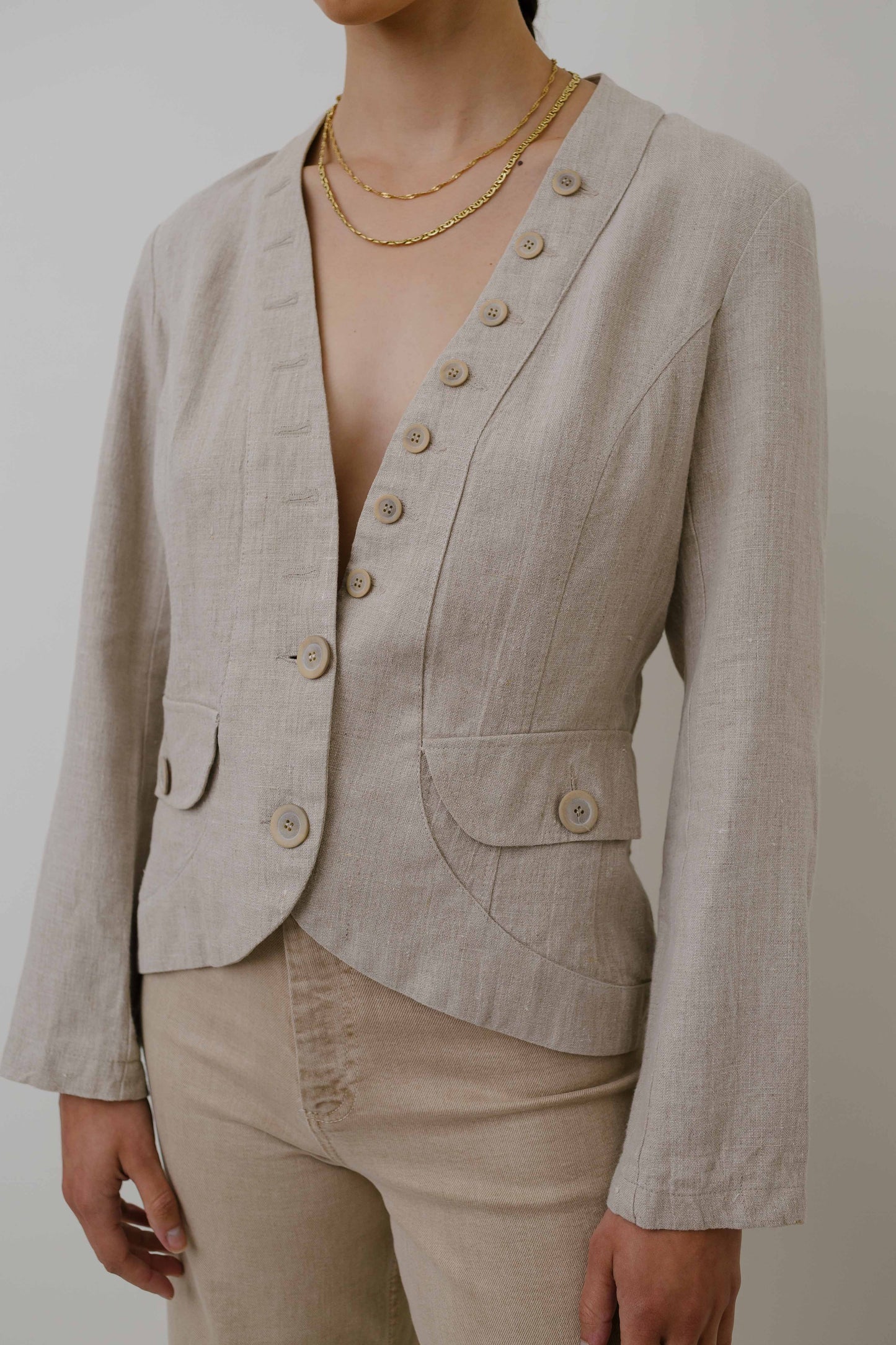 Vintage linen jacket with decorative front