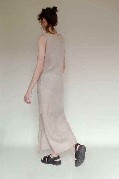 Straight linen maxi dress