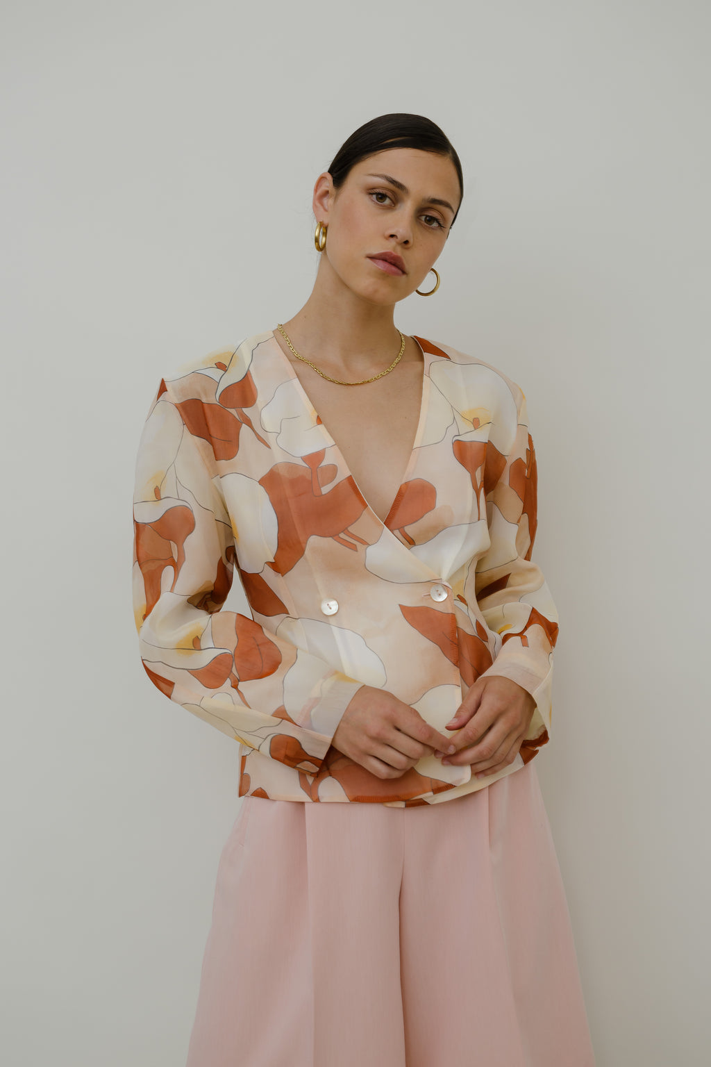 Double-breasted organza blouse